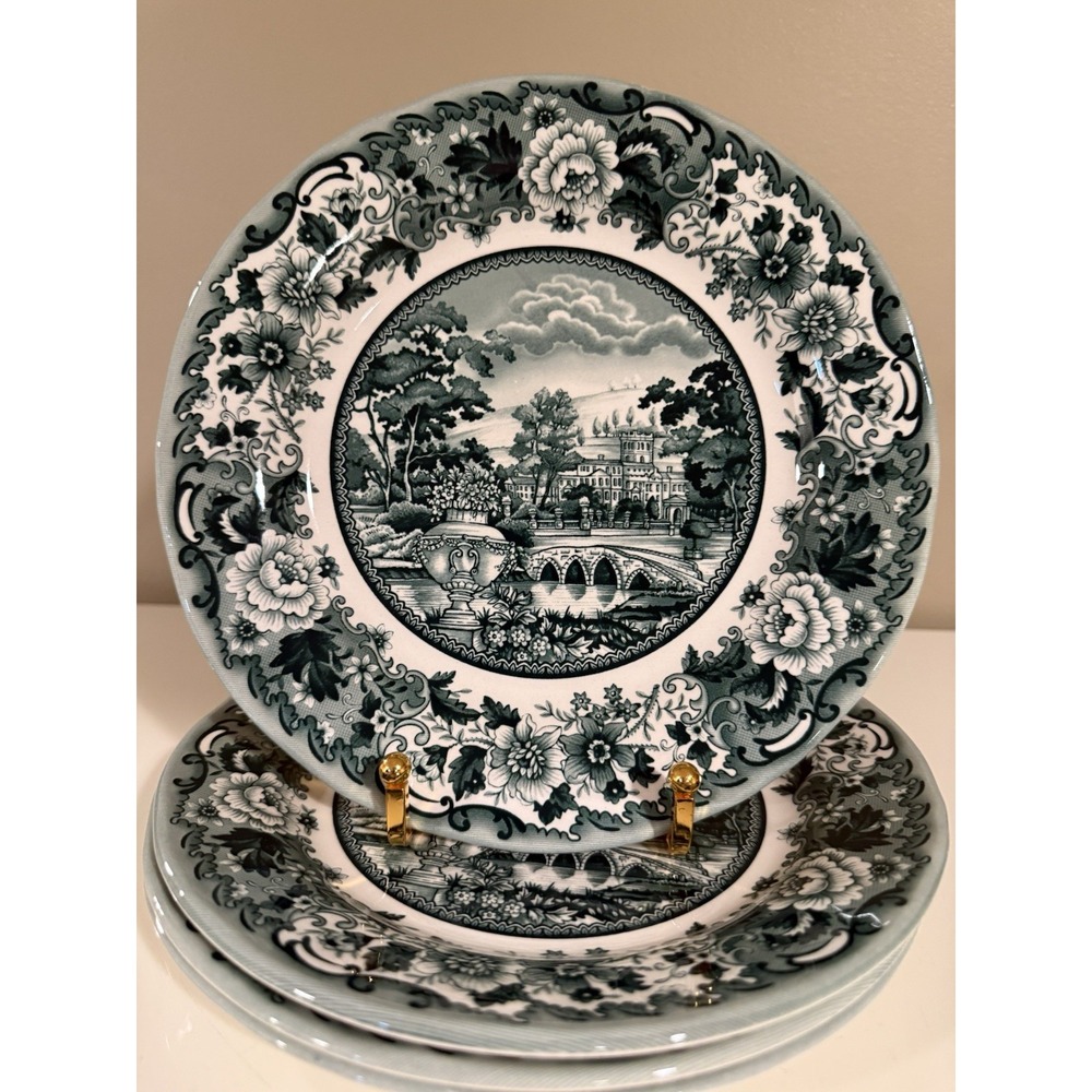 Set of 4 Legend British Heritage Earthenware 8" Salad Plates Belmont Green Toile